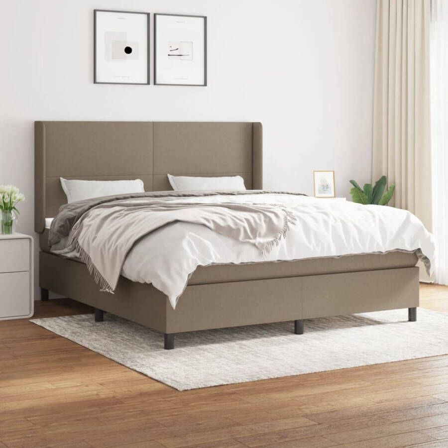 The Living Store Boxspringbed Taupe 180x200 Verstelbaar hoofdbord Pocketvering matras Middelharde ondersteuning Huidvriendelijk topmatras Inclusief montagehandleiding Boxspringbed Boxspring Bed Taupecleur Slaapcomfort
