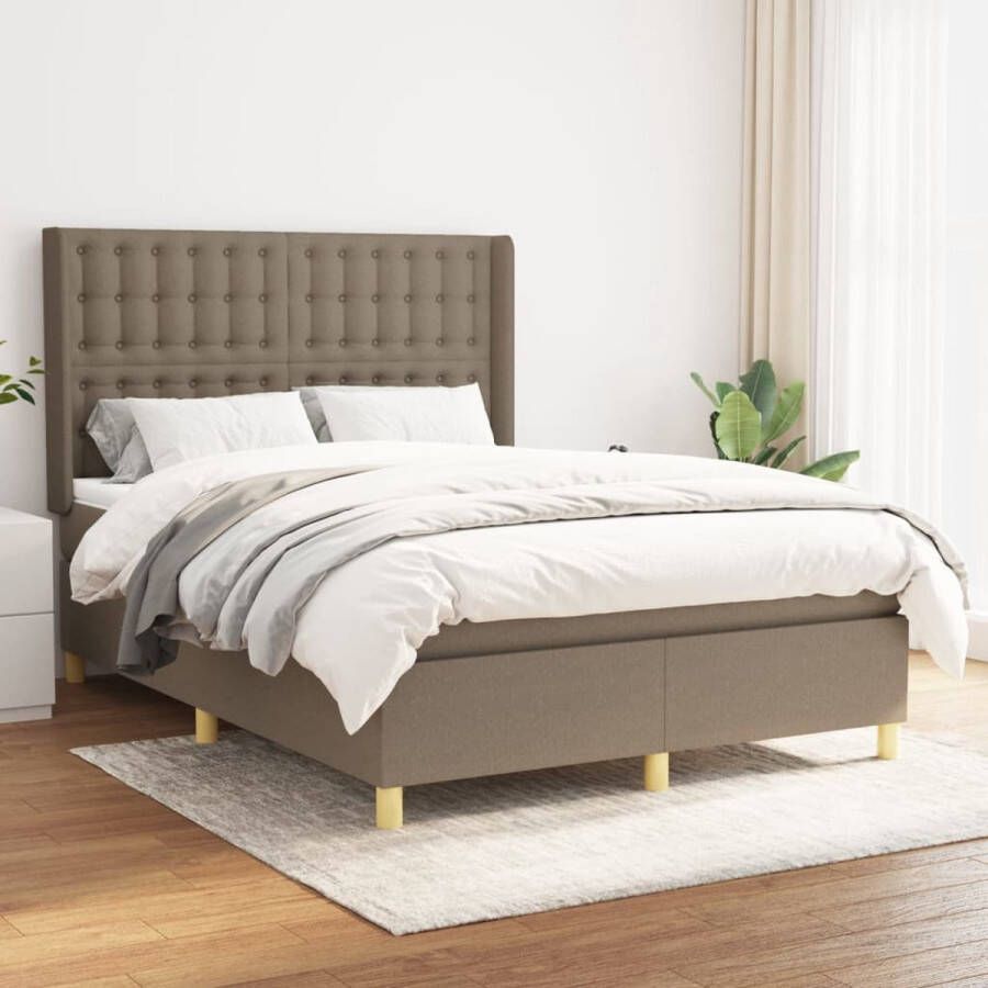 VidaXL Boxspring Boxspringbed Boxspring met matras stof taupe 140x190 cm Slaapcomfort Taupecleur Pocketed Verenmatras