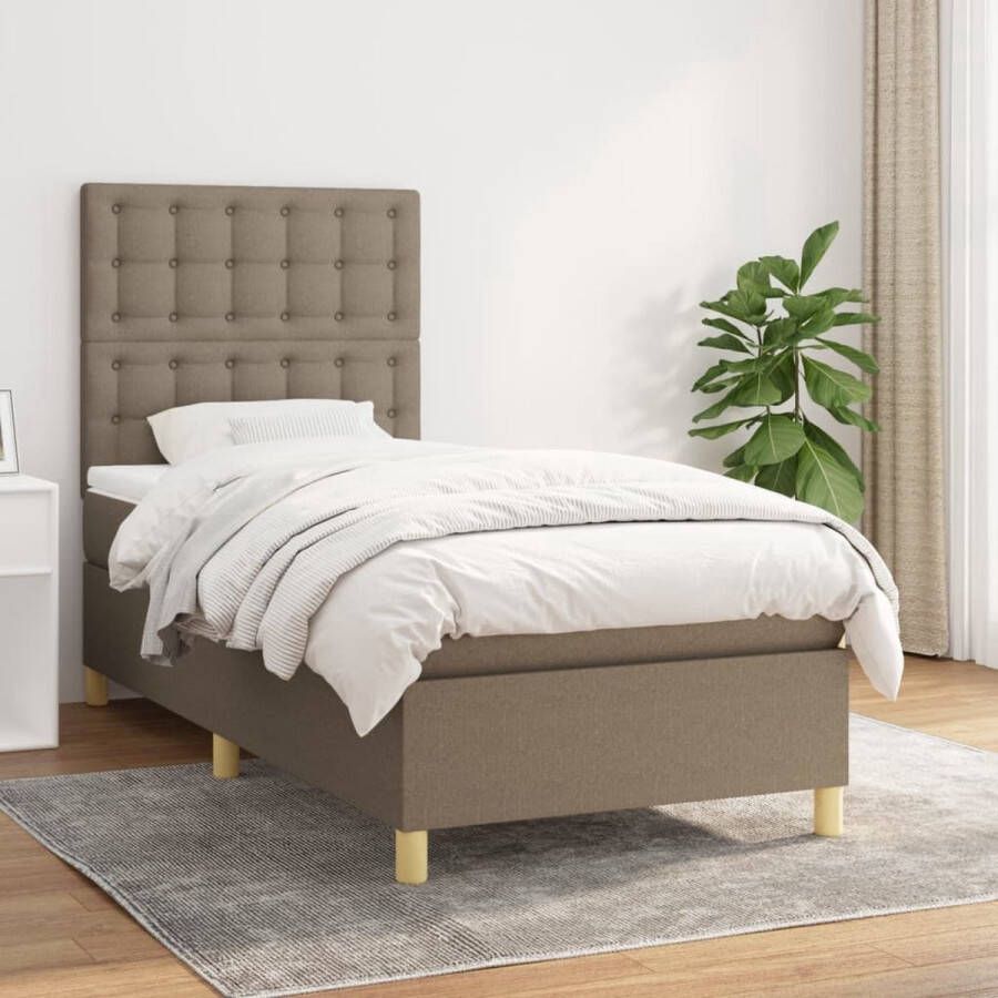 The Living Store Boxspringbed Taupe 203 x 100 x 118 128 cm Pocketvering matras Middelharde ondersteuning Boxspringbed Boxsprings Slaapkamer Meubilair Tweepersoons Bed Taupe Bed