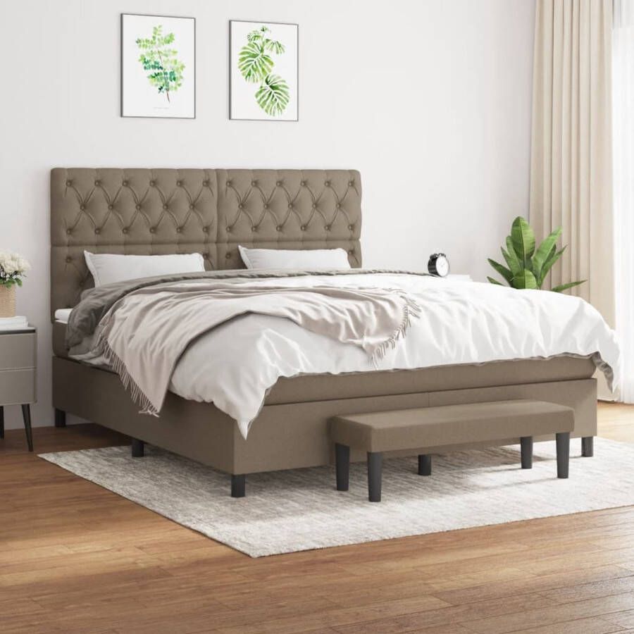 The Living Store Boxspringbed Taupe 203 x 160 x 118 128 cm Pocketvering matras Middelharde ondersteuning Huidvriendelijk topmatras Boxspringbed Taupe Bed Tweepersoons Bed Boxspring Frame Pocketed Spring Mattress - Foto 2