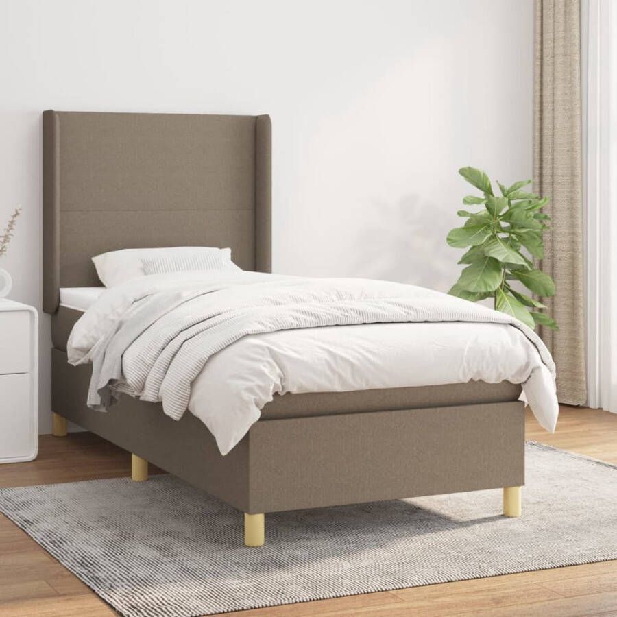 The Living Store Boxspringbed Taupe 203 x 93 x 118 128 cm Pocketvering Middelharde ondersteuning Boxspringbed Slaapcomfort Boxspring Tweepersoonsbed Bed Frame - Foto 2