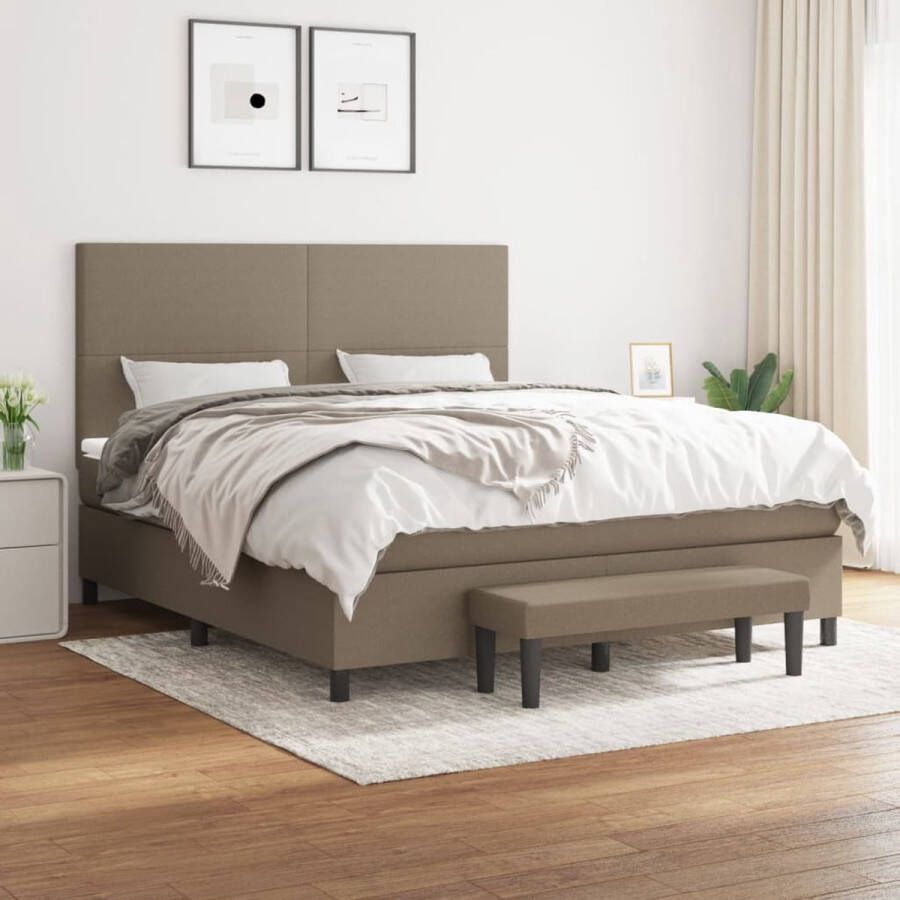 The Living Store Boxspringbed taupe 203x163x118 128 pocketvering matras middelharde ondersteuning huidvriendelijk topmatras Boxspringbed Boxspring Tweepersoonsbed Taupe Bed Stapelbed - Foto 2