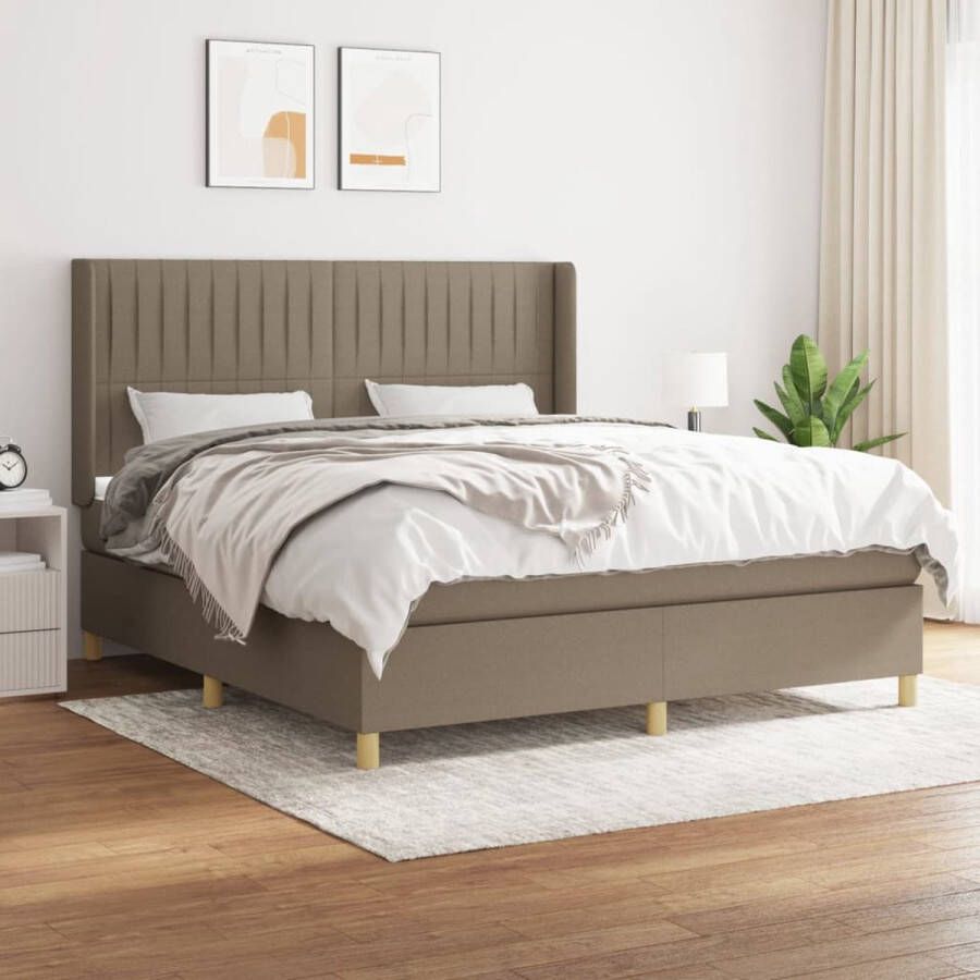 The Living Store Boxspringbed Taupe 203x183x118 128 cm Pocketvering Middelharde ondersteuning Huidvriendelijk Boxspringbed Boxspring Tweepersoonsbed Slaapkamerinrichting Slaapcomfort - Foto 2
