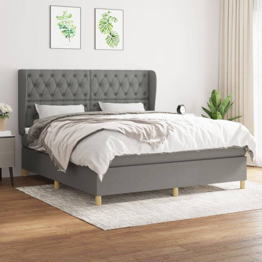 The Living Store Boxspring met matras stof donkergrijs 160x200 cm Boxspring Boxsprings Bed Slaapmeubel Boxspringbed Boxspring Bed Tweepersoonsbed Bed Met Matras Bedframe Ledikant Bedden