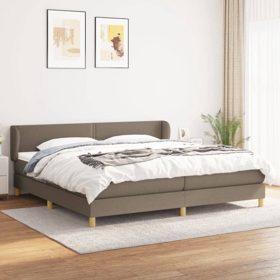 The Living Store Boxspringbed V94962 Bedframe 203x203x78 88cm Pocketvering matras 100x200x20cm Topmatras 200x200x5cm Taupe White