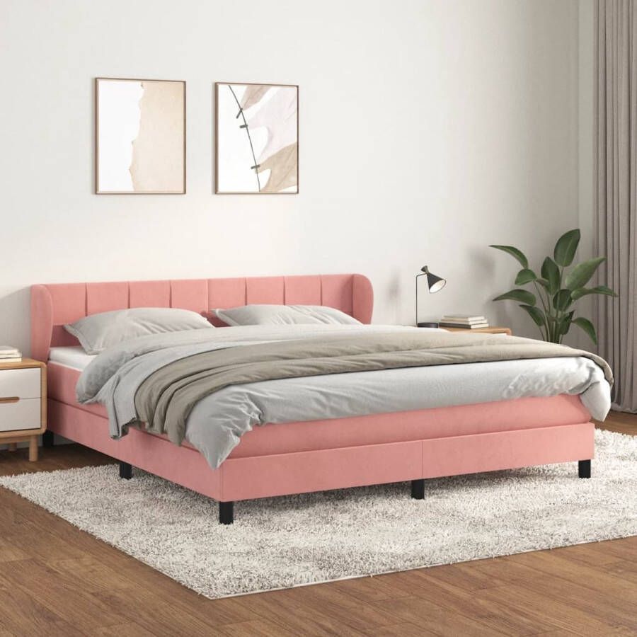 The Living Store Boxspringbed Zacht Fluweel Bed 203 x 160 x 118 128 cm Roze Pocketvering Matras Middelharde Ondersteuning Huidvriendelijk Topmatras Boxspringbed Velvet Bed Rooskleurig Bed Tweepersoonsbed King Size Bed - Foto 3