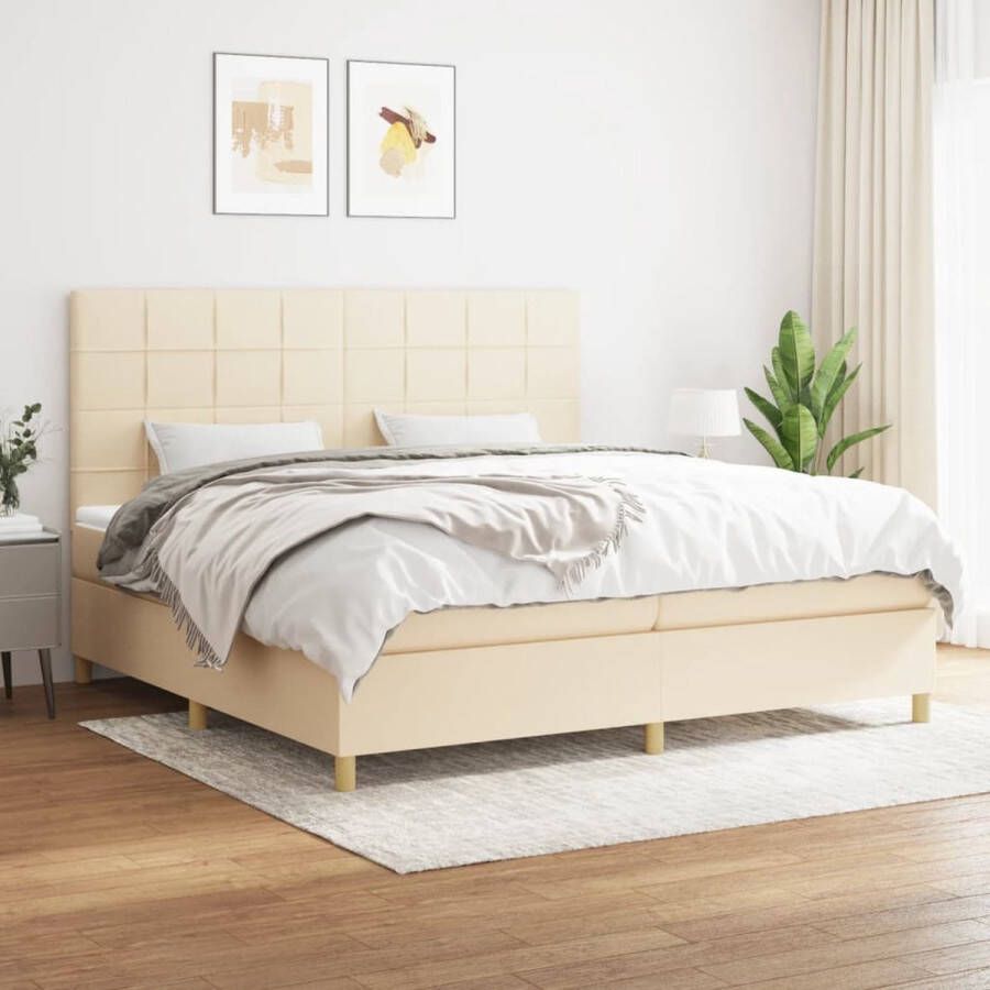 The Living Store Boxspringbed Vlorno Crème 203 x 200 x 118 128 cm Duurzaam stof Verstelbaar hoofdbord Pocketvering matras Middelharde ondersteuning Huidvriendelijk topmatras Inclusief montagehandleiding - Foto 2