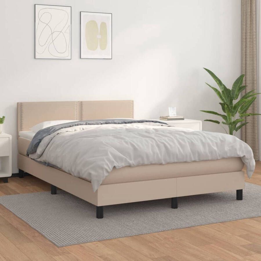 The Living Store Boxspringbed XXL Cappuccino 203x144x78 88 cm Kunstleer Pocketvering Boxspringbed XXL Bed Bruine Bed Lederlook Bed Kapstok