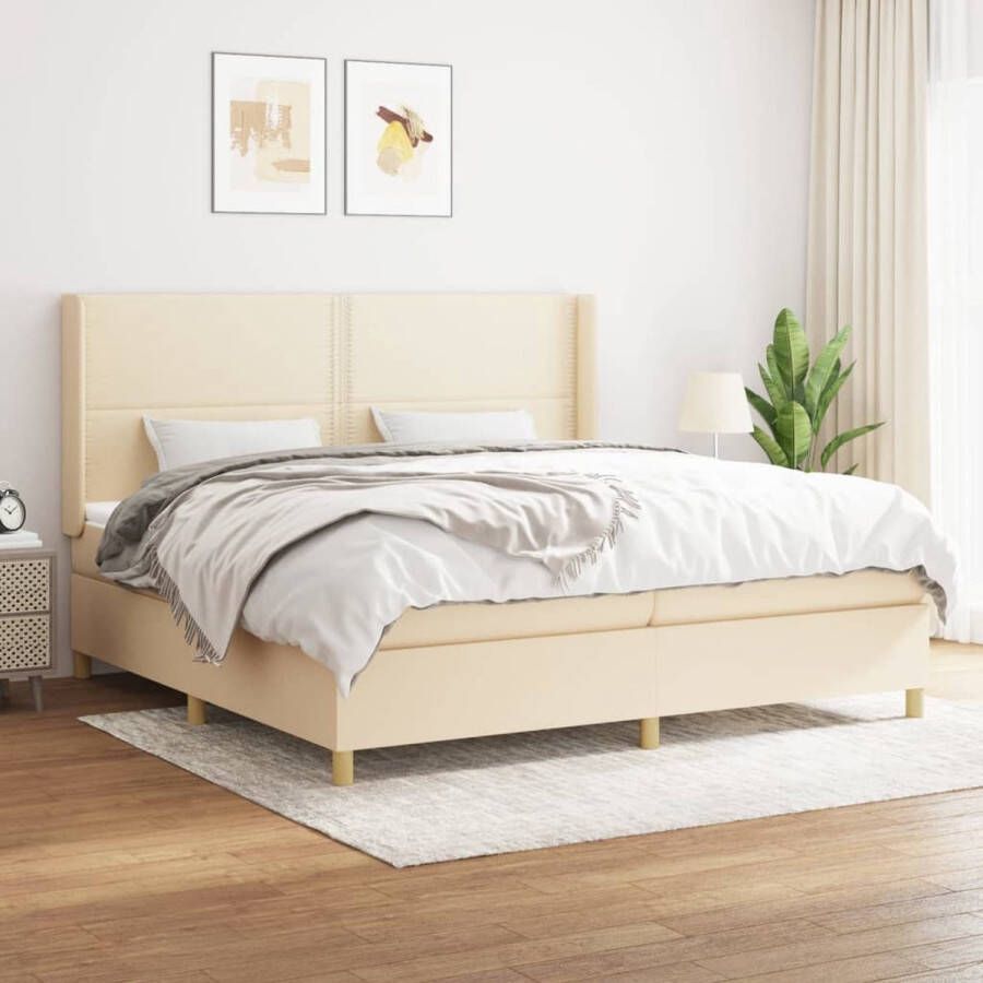 The Living Store Boxspring met matras stof crèmekleurig 200x200 cm Boxspringbed XXL Bed Boxspring Frame Creme Kleurig Bed Pocketed Spring Mattress