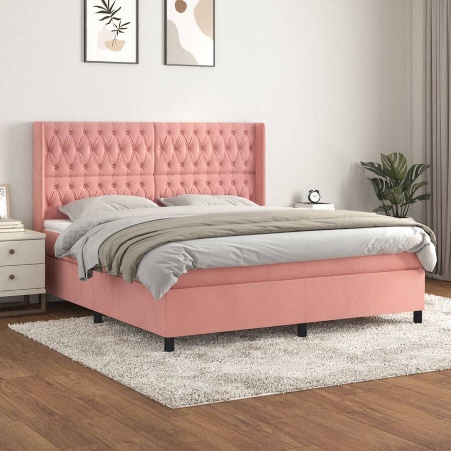 The Living Store Boxspringbed Zacht fluweel 180 x 200 x 118 128 cm Ken- Middelharde ondersteuning met pocketvering matras en huidvriendelijk topmatras