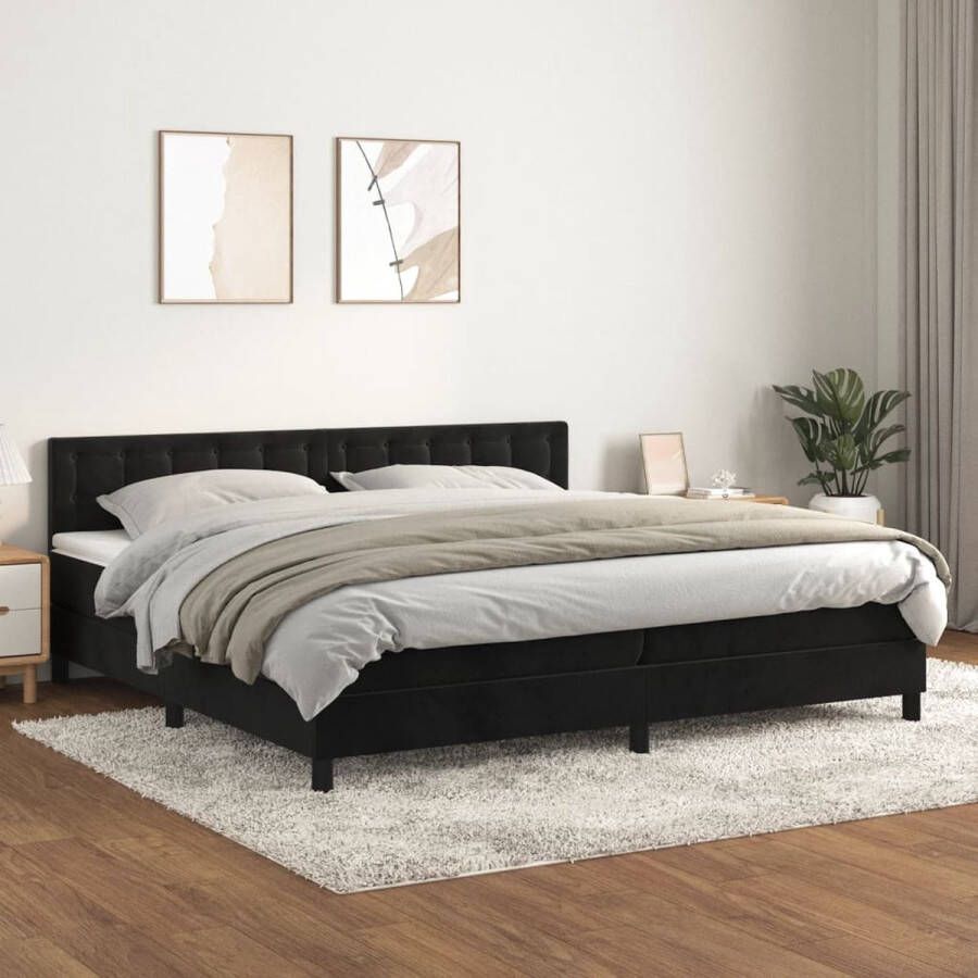 The Living Store Boxspringbed Zacht fluweel Bed en matras 203x200x78 88 cm Pocketvering en schuim Huidvriendelijk topmatras Boxspring Boxspringbed Velvet Bed Tweepersoonsbed Groot Bed
