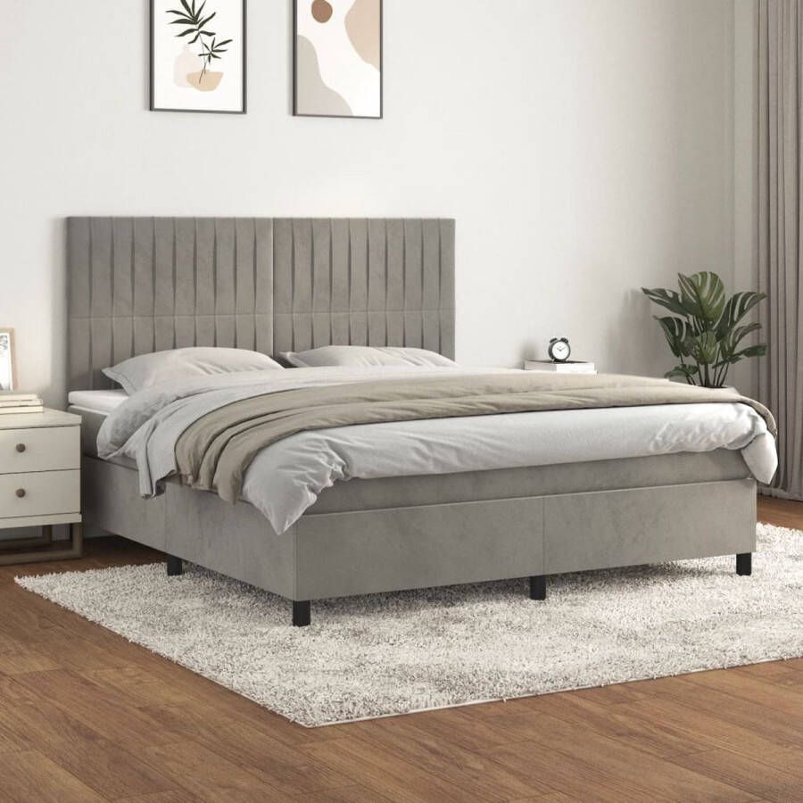 The Living Store Boxspringbed Zacht fluweel Bed matras en topmatras Afmetingen 203 x 180 x 118 128 cm (L x B x H) Kleur lichtgrijs