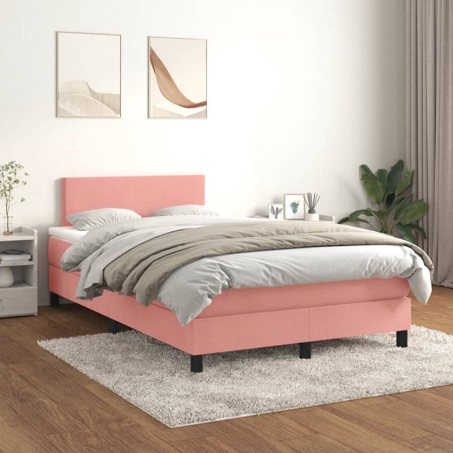 The Living Store Boxspringbed Zacht fluweel Praktisch hoofdbord Pocketvering matras Middelharde ondersteuning Huidvriendelijk topmatras Kleur- roze Afmetingen- 203 x 120 x 78 88 cm