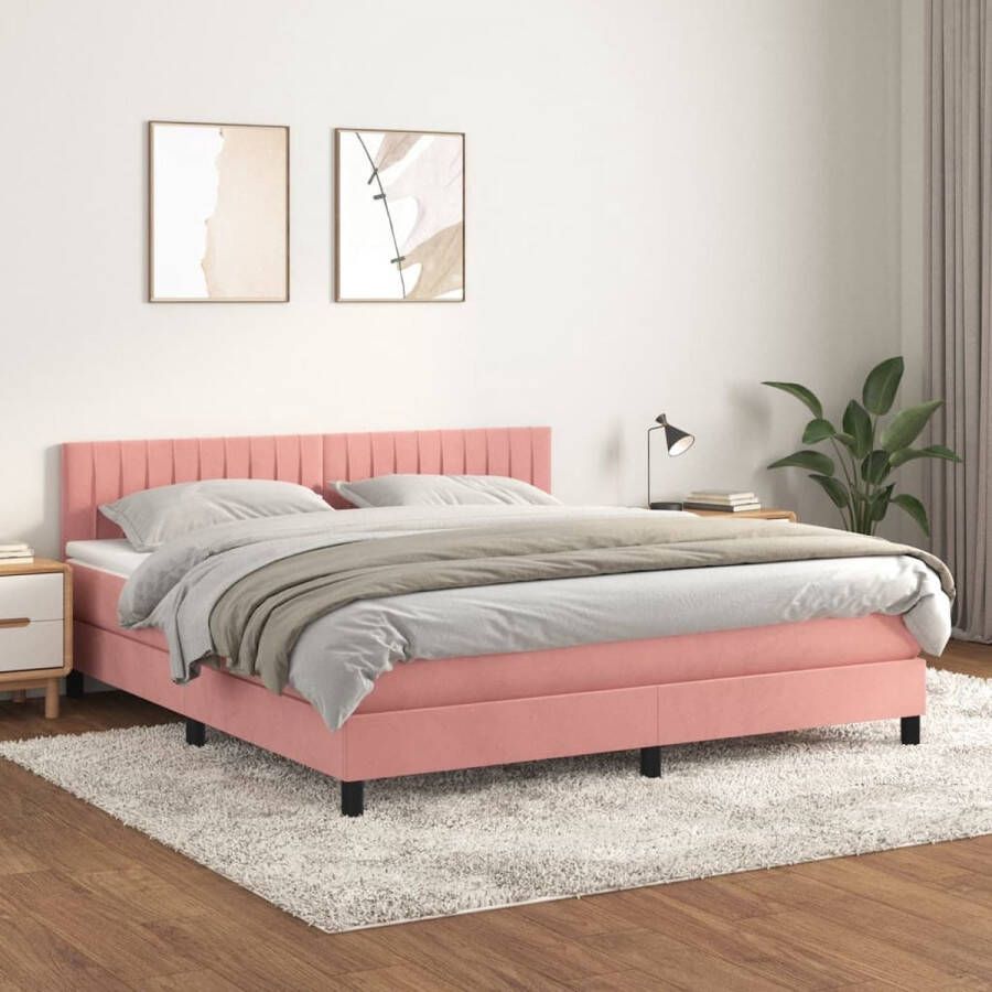 The Living Store Boxspringbed Zacht fluwelen bed met praktisch hoofdbord Pocketvering matras voor middelharde ondersteuning Huidvriendelijk topmatras Kleur- roze Afmetingen- 203 x 180 x 78 88 cm