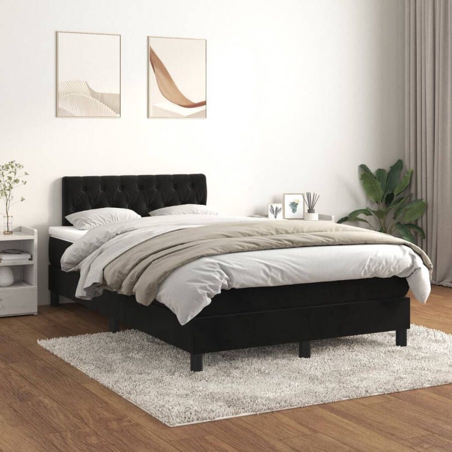 The Living Store Boxspringbed Zwart 203 x 120 x 78 88 cm Fluweel Verstelbaar hoofdbord Pocketvering matras Middelharde ondersteuning Huidvriendelijk topmatras Boxspringbed Boxspring Tweepersoonsbed Zwarte Bed Velvet Bed - Foto 2