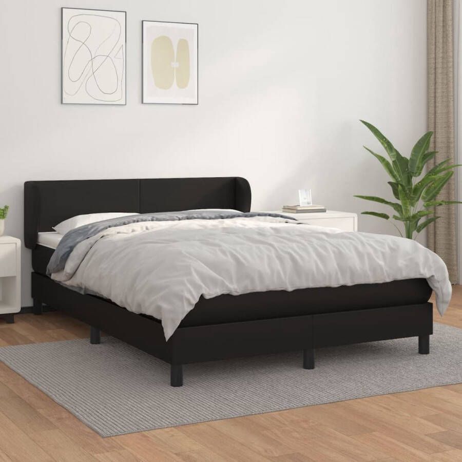 The Living Store Boxspringbed Zwart 203 x 147 x 78 88 cm Kunstleer Pocketvering Boxspringbed Slaapcomfort Kunstleder Pocketvering Hoofdbord - Foto 2