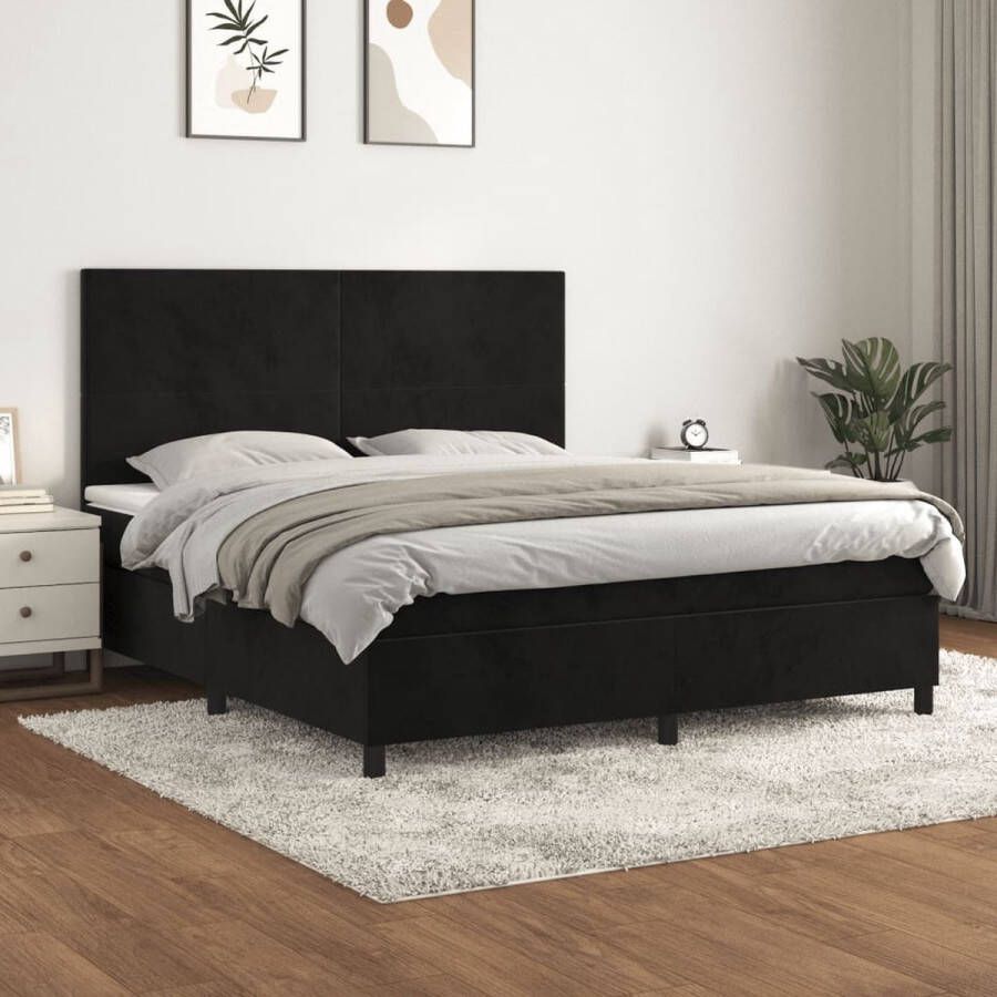 The Living Store Boxspringbed Zwart 203 x 160 x 118 128 cm Fluweel Verstelbaar hoofdbord Pocketvering Middelharde ondersteuning Huidvriendelijk topmatras Boxspringbed Boxspring Tweepersoonsbed Velvet Bed Zwarte Bed