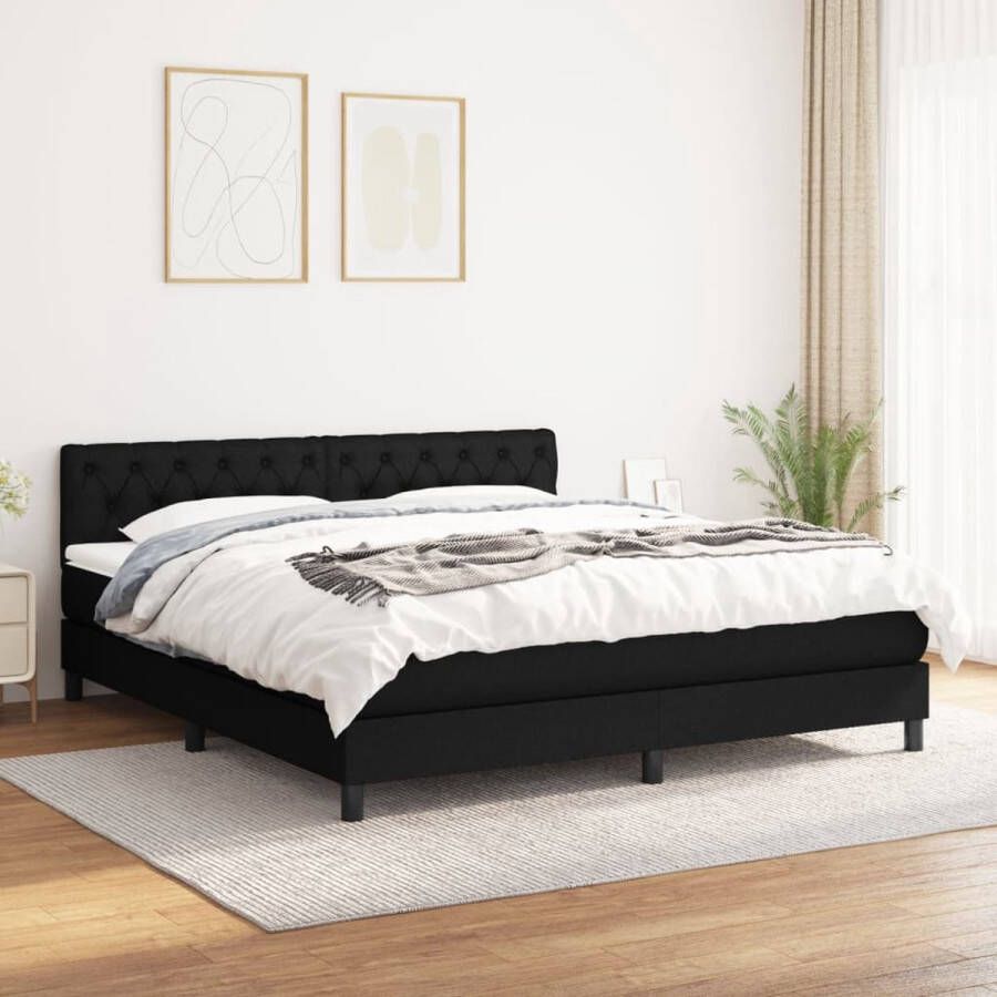 The Living Store Boxspringbed Zwart 203 x 160 x 78 88 cm Duurzaam Verstelbaar hoofdbord Pocketvering matras Middelharde ondersteuning Huidvriendelijk topmatras Inclusief montagehandleiding