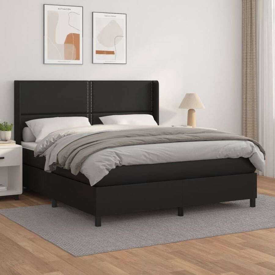 The Living Store Boxspringbed Zwart 203 x 163 x 118 128 cm Duurzaam kunstleer Verstelbaar hoofdbord Pocketvering matras Medium ondersteuning Huidvriendelijk topmatras