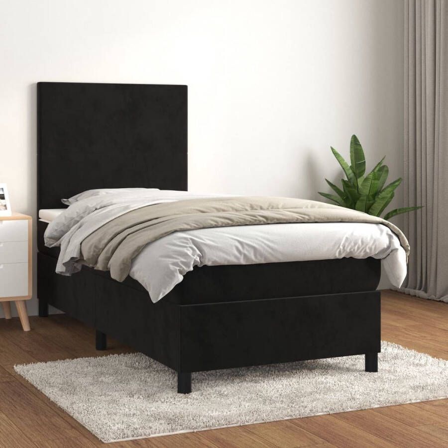 The Living Store Boxspringbed Zwart 203 x 83 x 118 128 cm Fluweel Hoofdbord Pocketvering matras Middelharde ondersteuning Huidvriendelijk topmatras Boxspringbed Boxspring Tweepersoonsbed Velvet Bed Zitzakken - Foto 2