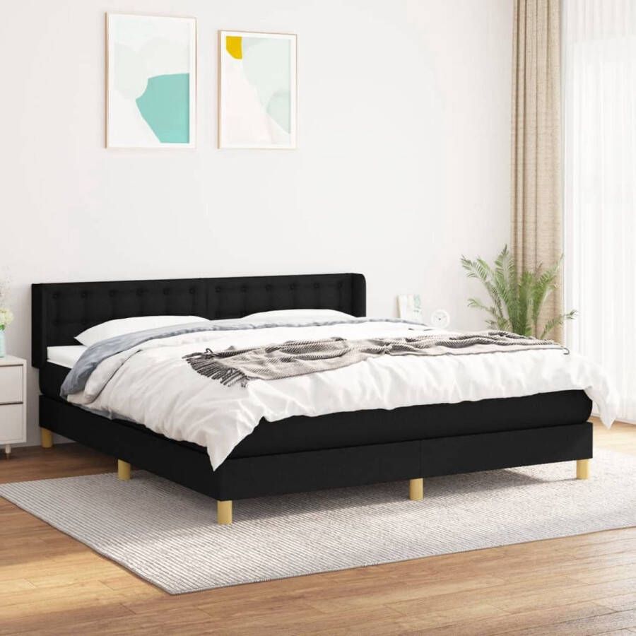 The Living Store Boxspringbed Zwart 203x163x78 88 cm Pocketvering matras Middelharde ondersteuning