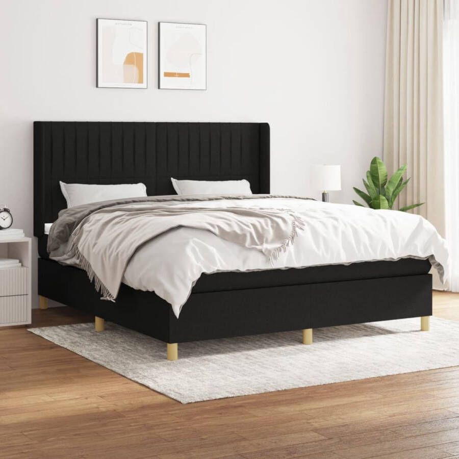 The Living Store Boxspringbed zwart 203x183x118 128 cm pocketvering matras middelharde ondersteuning huidvriendelijk topmatras Boxspringbed Boxsprings Slaapkamer Meubels Tweepersoonsbed Groot Bed