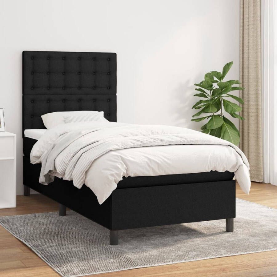 The Living Store Boxspringbed Zwart 90x200 cm Duurzaam materiaal Verstelbaar hoofdbord Pocketvering matras Middelharde ondersteuning Huidvriendelijk topmatras Complete set Boxspringbed Boxspring Tweepersoon Bed Stapelbed Zitzak