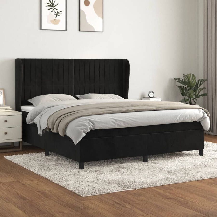 The Living Store Boxspringbed Zwart Fluweel 180x200x118 128 cm Met Pocketvering Matras en Topmatras