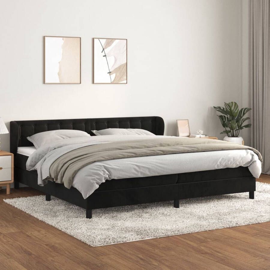 The Living Store Boxspringbed Zwart fluweel 203 x 203 x 78 88 cm Pocketvering matras Middelharde ondersteuning Huidvriendelijk topmatras