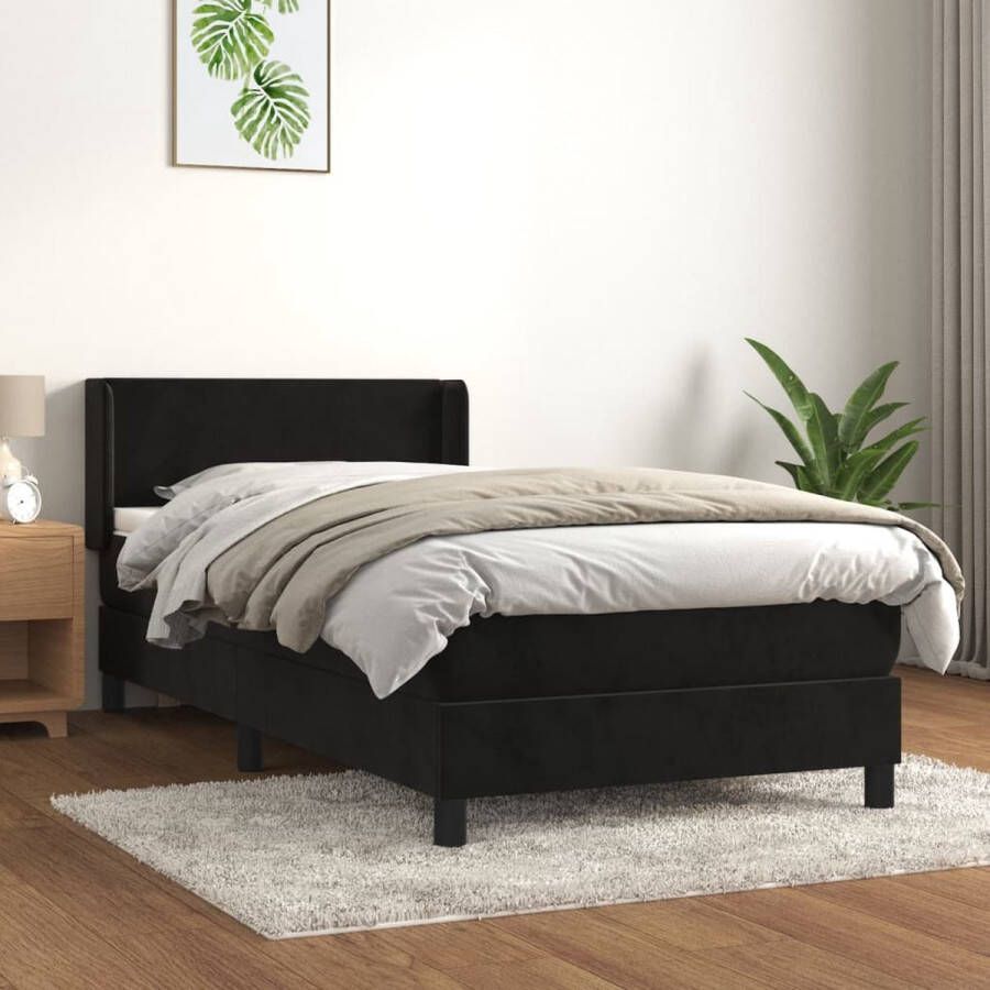 The Living Store Boxspringbed Zwart fluwelen bed met verstelbaar hoofdbord pocketvering matras en huidvriendelijk topmatras 193 x 93 x 78 88 cm