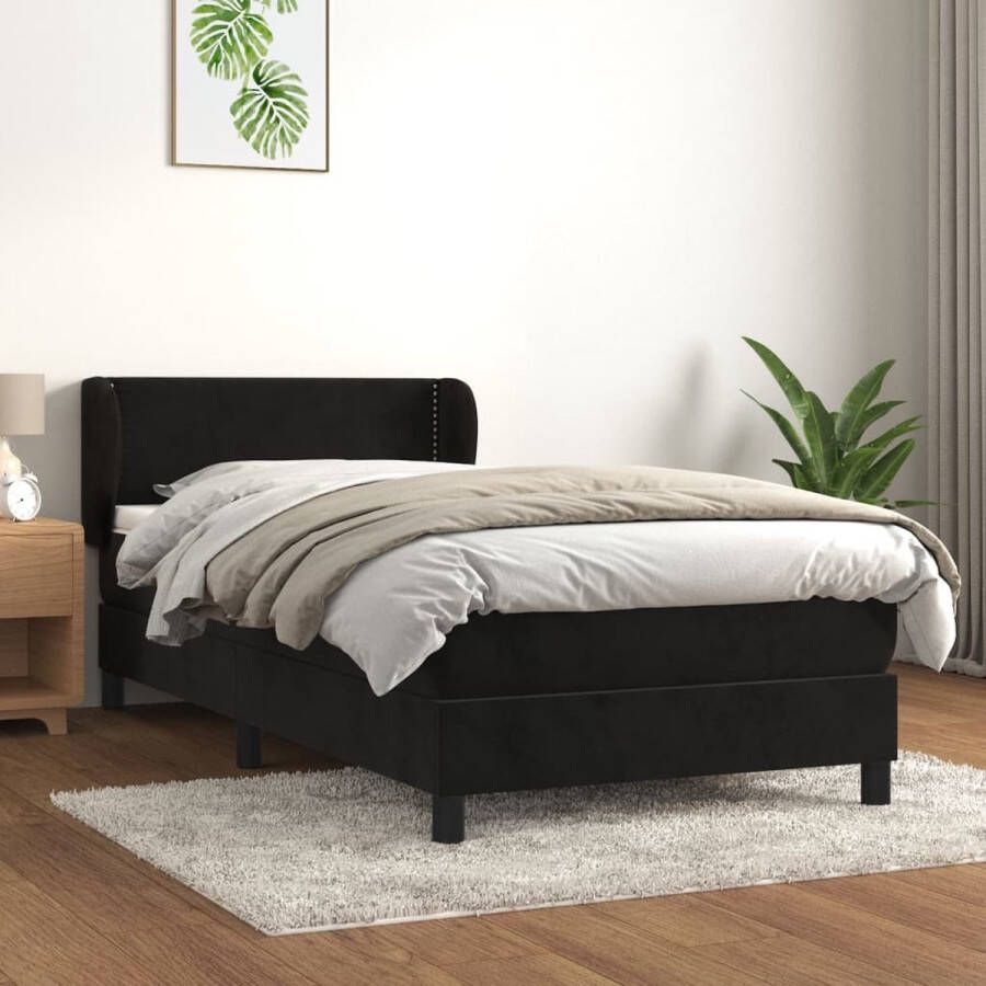 The Living Store Boxspringbed Zwart fluwelen bed met verstelbaar hoofdbord pocketvering matras en huidvriendelijk topmatras 203 x 83 x 78 88 cm