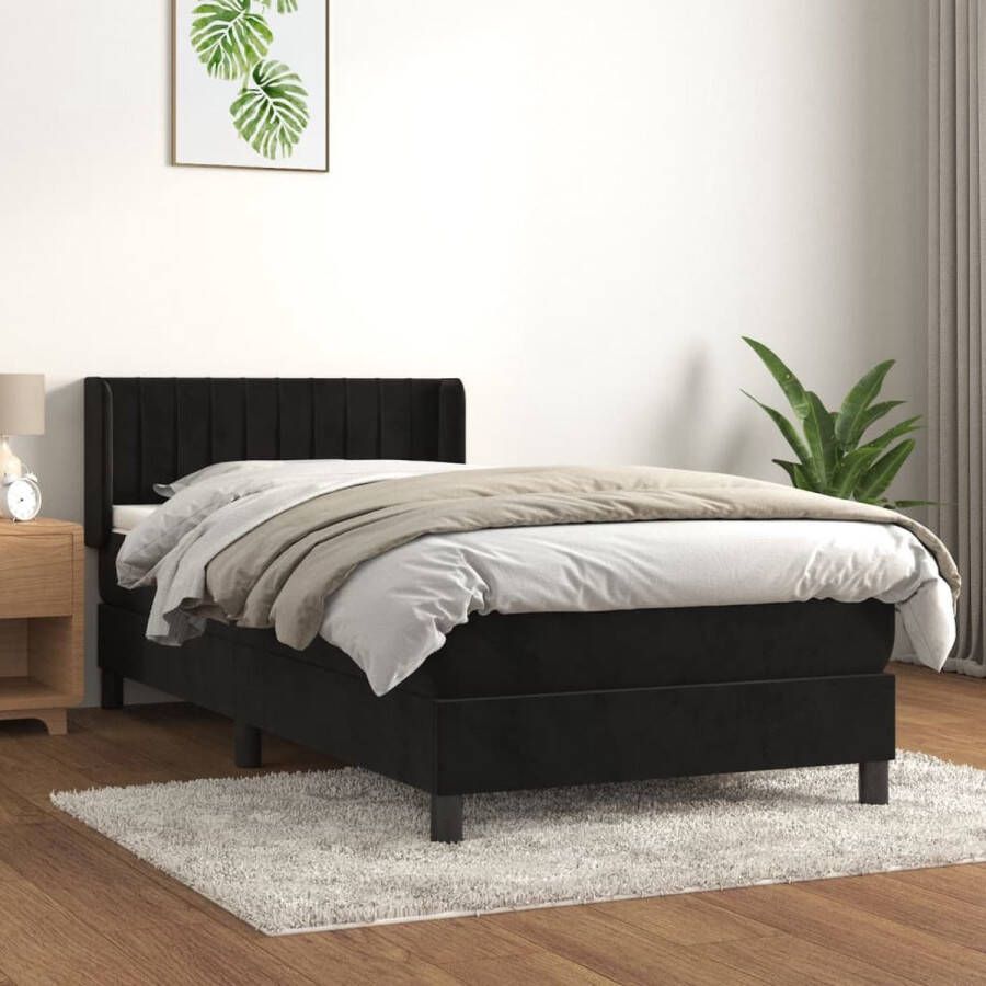 The Living Store Boxspringbed Zwart fluwelen bedframe met verstelbaar hoofdbord 100x200 cm Pocketvering matras Middelharde ondersteuning Huidvriendelijk topmatras included