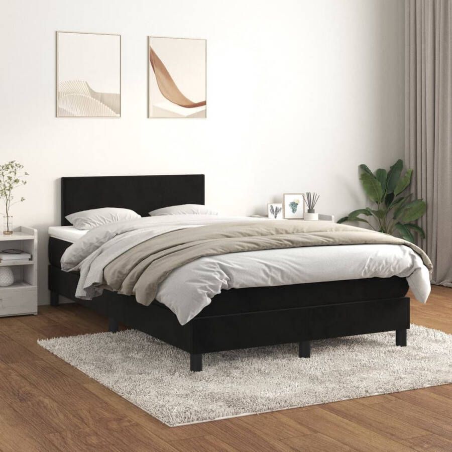 The Living Store Boxspringbed Zwart fluwelen bedframe Pocketvering matras Huidvriendelijk topmatras 203x120x78 88 cm Boxspring Fluweel Bed Velvet Bed Tweepersoons Bed King Size Bed