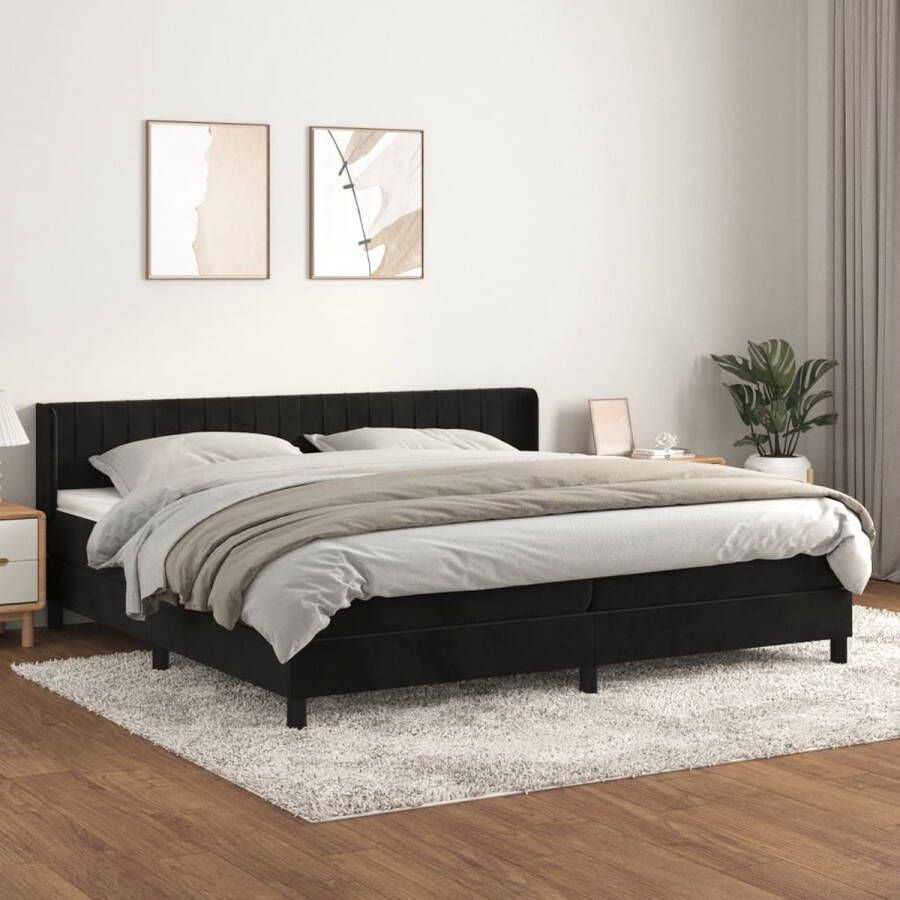 The Living Store Boxspringbed Zwart fluwelen bedframe Pocketvering matras Huidvriendelijk topmatras 203x203x78 88cm