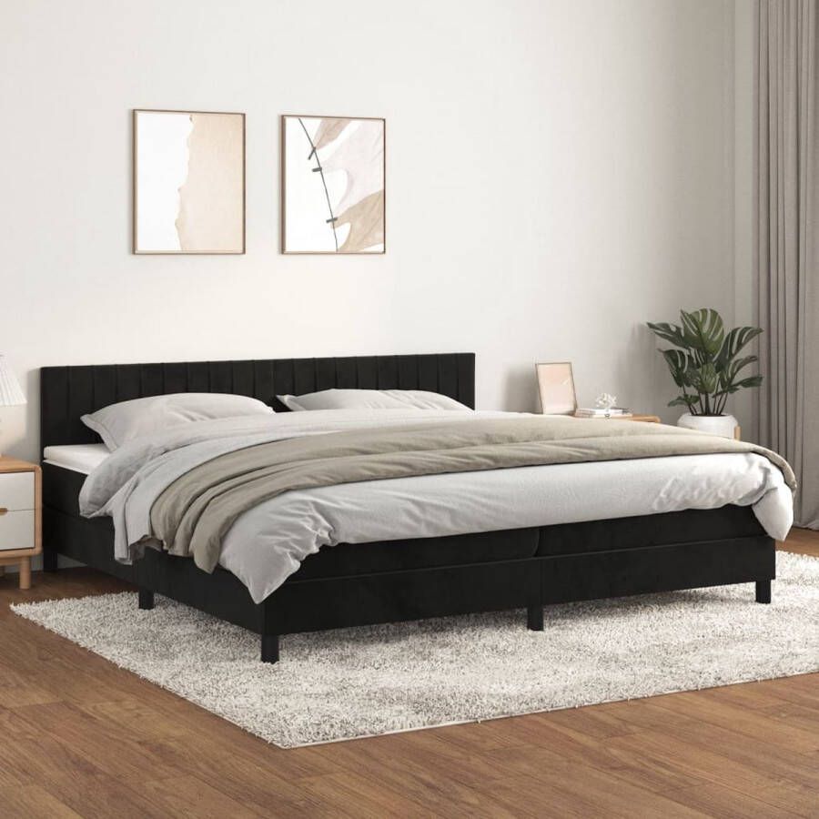 The Living Store Boxspringbed Zwart fluwelen bedframe Pocketvering matras Huidvriendelijke topmatras 203x200x78 88 cm Boxspringbed Zwarte Boxspring Fluweel Bed Frame Boxspring Met Matras Tweepersoons Boxspring