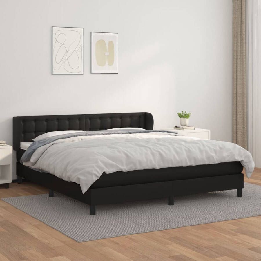 The Living Store Boxspringbed Zwart Kunstleren Bed 203 x 163 x 78 88 cm Verstelbaar Hoofdbord Pocketvering Matras Huidvriendelijk Topmatras Levering bevat bedframe hoofdbord matras en topmatras