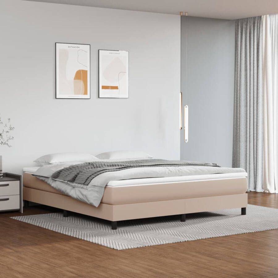 The Living Store Boxspringframe Cappuccino 203 x 180 x 25 cm Kunstleer Boxspring Frame Kunstleder Bed Bruine Bedbank Tweepersoons Bed Bedroom Furniture - Foto 2