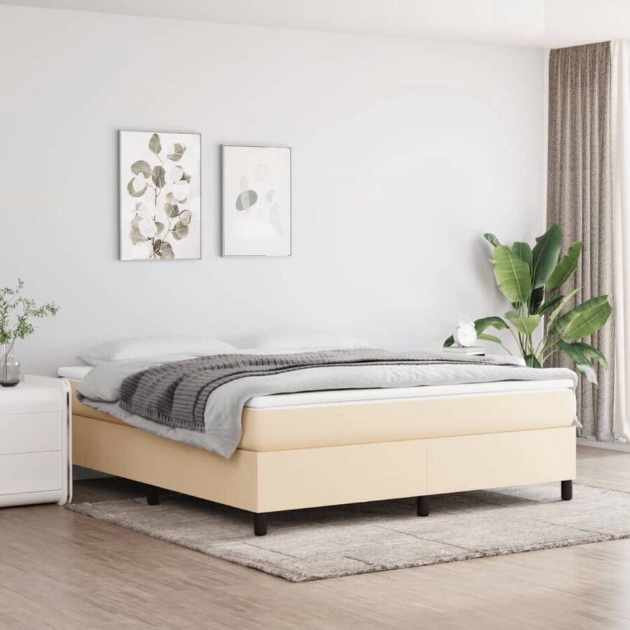 The Living Store Boxspringframe crème 203 x 180 x 35 cm stof multiplex en bewerkt hout Boxspring Frame Bed Frame Tweepersoons Bed Creme Kleur Stoffen Bed - Foto 2