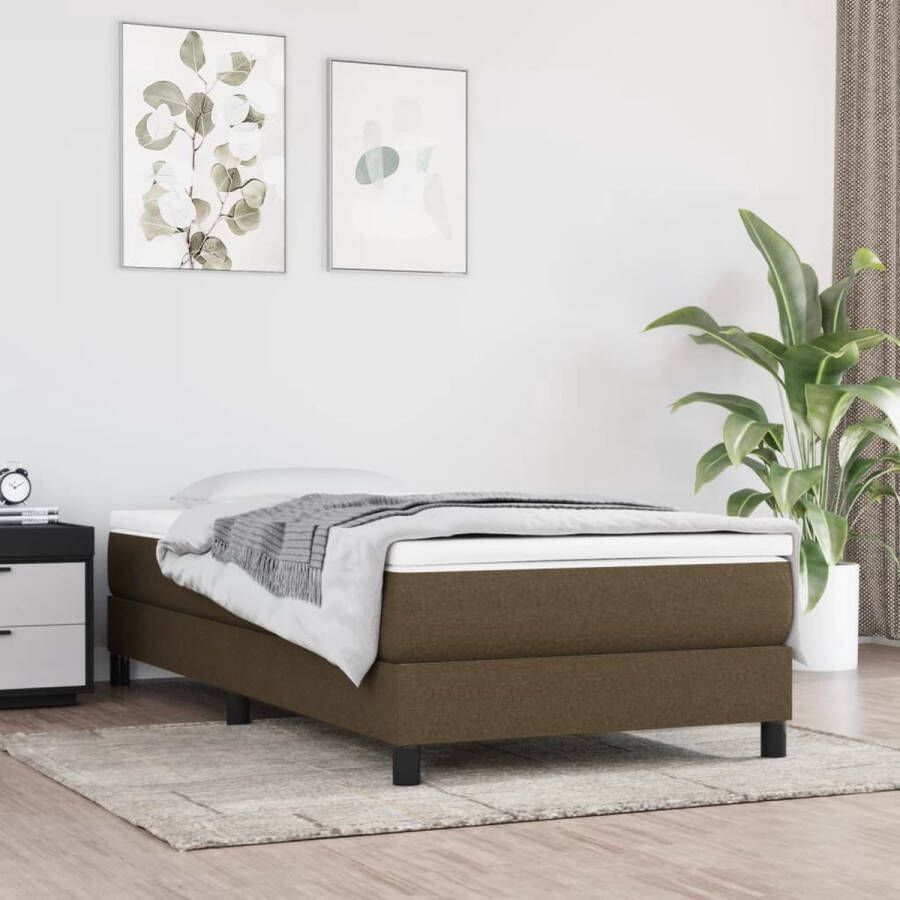The Living Store Boxspringframe donkerbruin 203 x 100 x 25 cm stof en multiplex Boxspring Frame Tweepersoons Bed Donkere Houten Meubels Bruine Bedbank Bed Frame Online Kopen - Foto 2