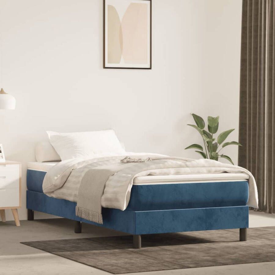 The Living Store Boxspringframe fluweel donkerblauw 100x200 cm Bed