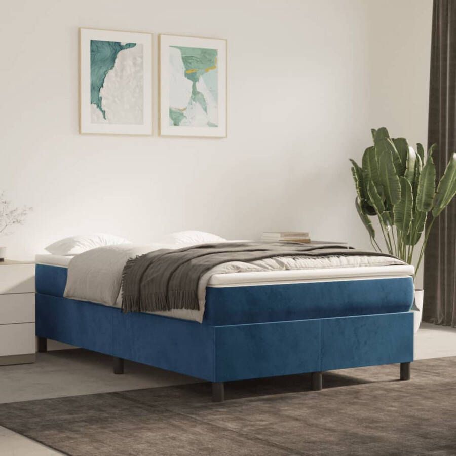 The Living Store Boxspringframe fluweel donkerblauw 120x200 cm Bed