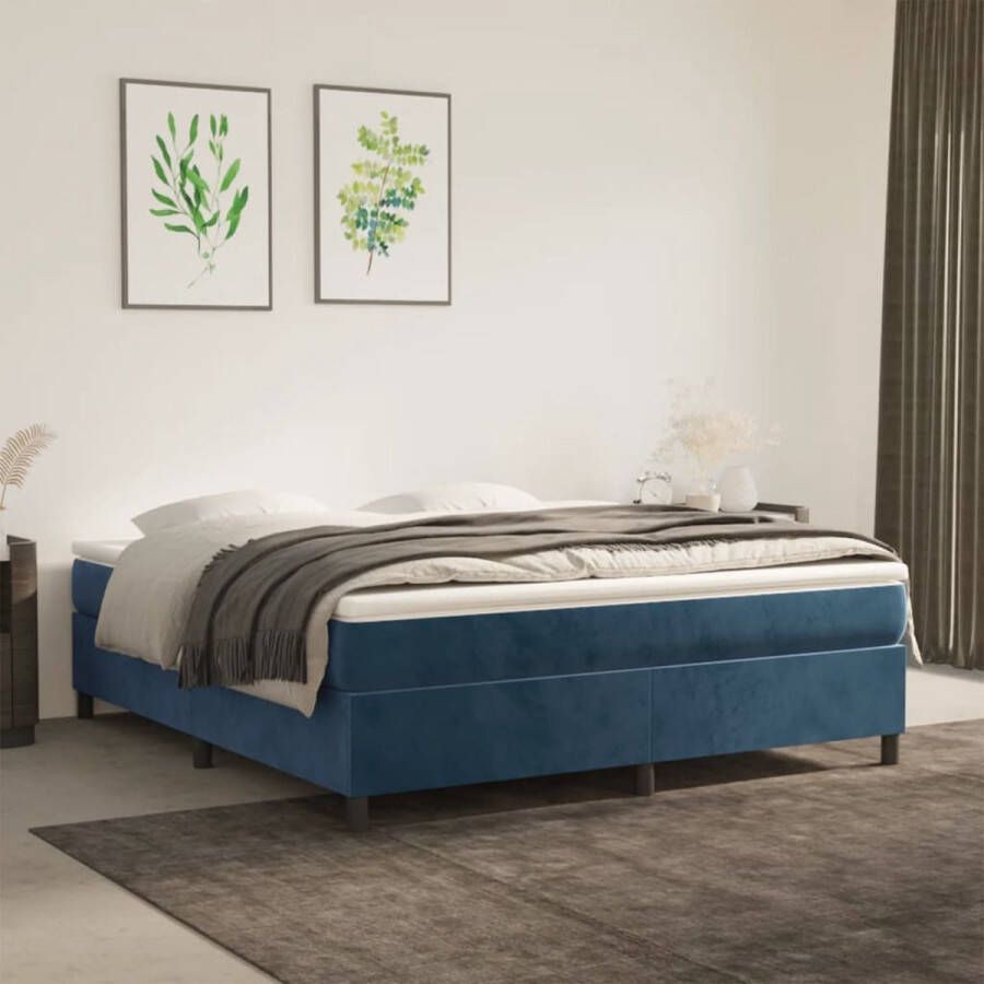 The Living Store Boxspringframe fluweel donkerblauw 180x200 cm Bed