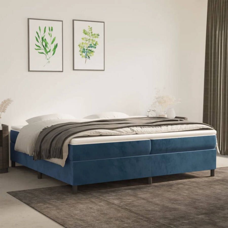 The Living Store Boxspringframe Donkerblauw 203 x 200 x 35 cm Stof (100% polyester) multiplex bewerkt hout Boxspring Frame Tweepersoons Bed Donkere Blauwe Bedbank Velvet Bedframe Houten Bedframe - Foto 2