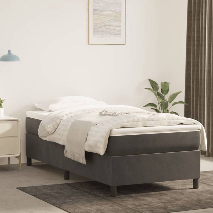The Living Store Boxspringframe fluweel donkergrijs 90x200 cm Bed