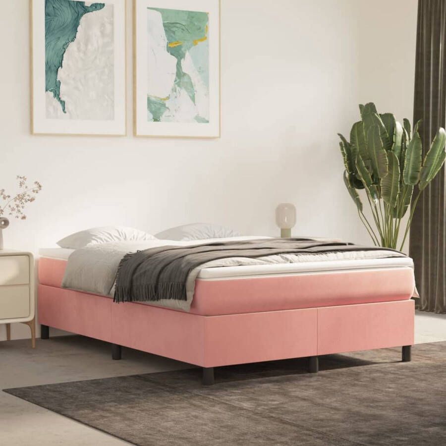 The Living Store Boxspringframe fluweel roze 140x190 cm Bed