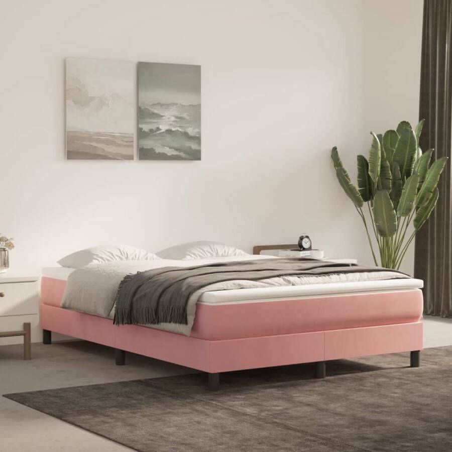 The Living Store Boxspringframe fluweel roze 140x200 cm Bed