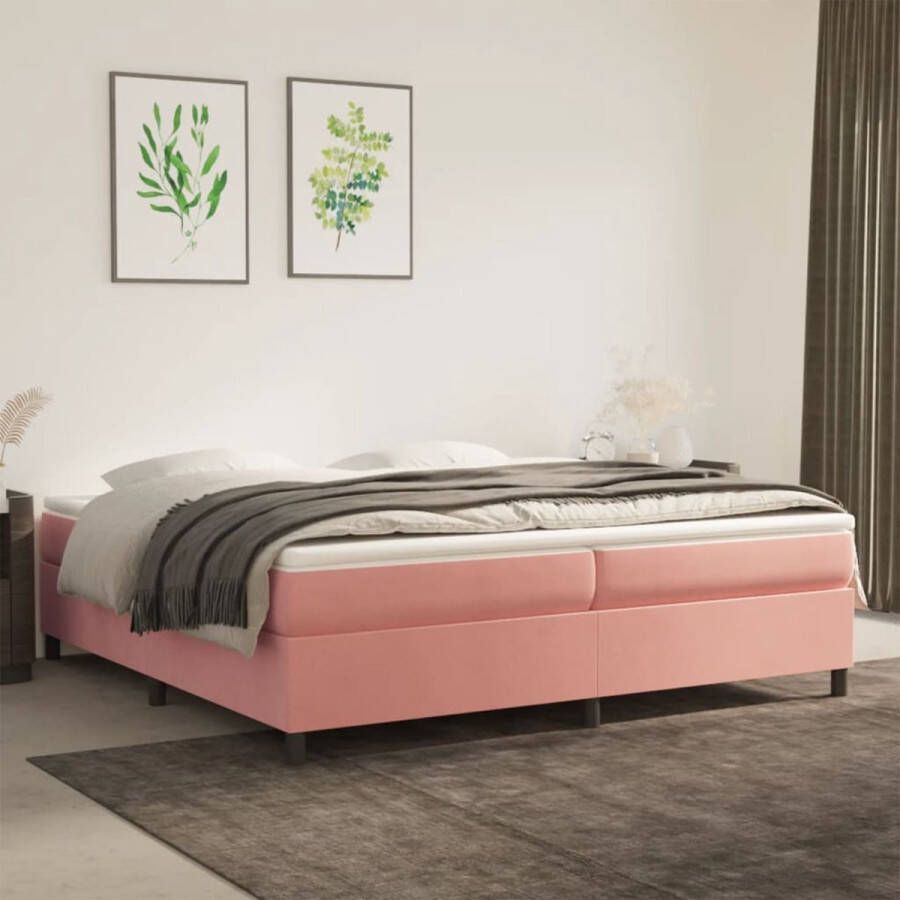 The Living Store Boxspringframe fluweel roze 200x200 cm Bed