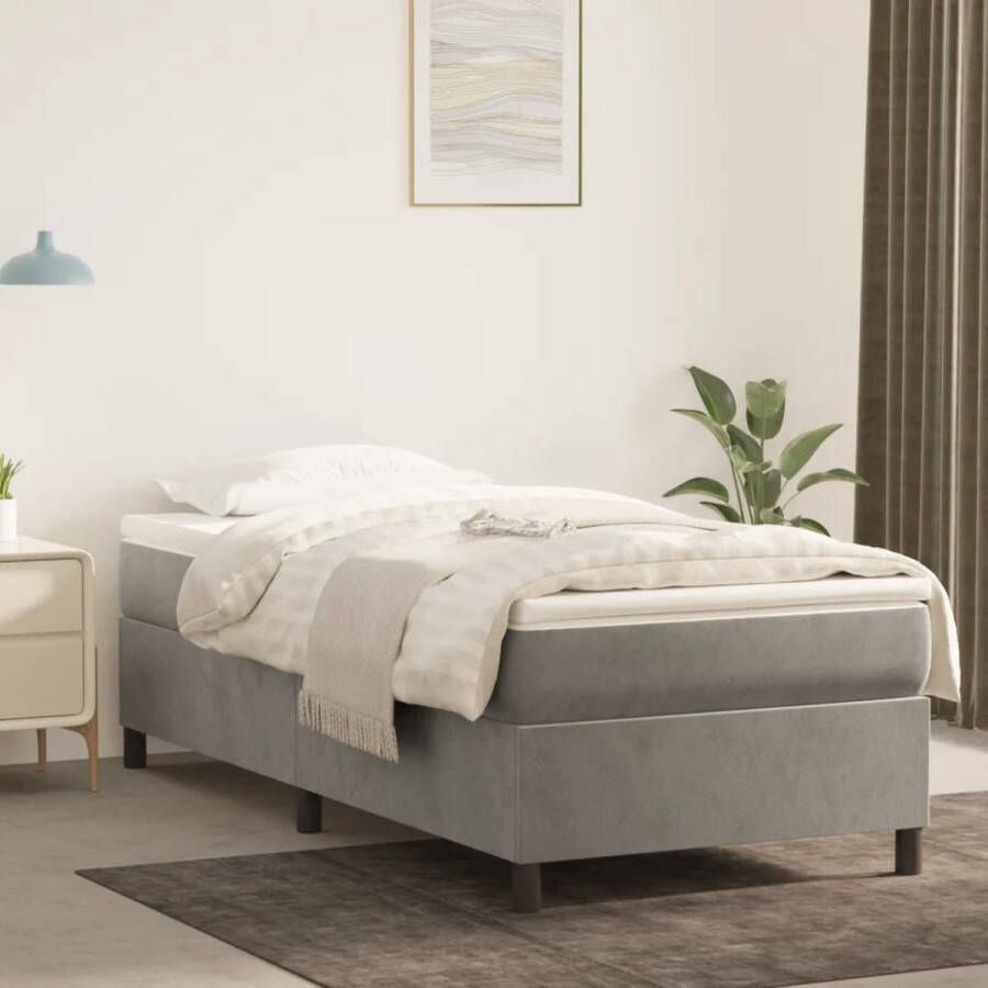 The Living Store Boxspringframe Fluweel Zacht Ondersteunende poten Multiplex lattenbodem Lichtgrijs 203x100x35 cm 100x200 cm (Niet inclusief matras) Boxspringframe Tweepersoons Bed Fluweel Bed Grijs Bed Multiplex Lattenbodem - Foto 2