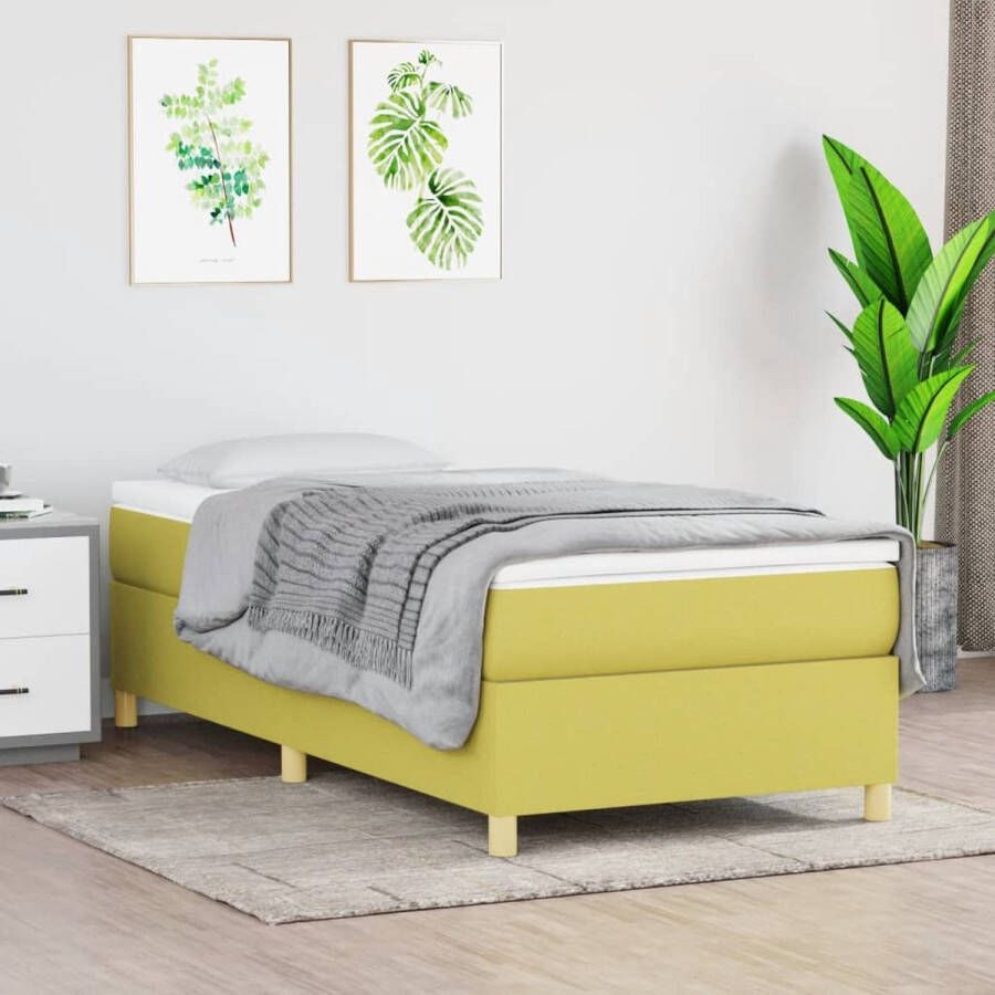 The Living Store Boxspringframe groen 203x100x35 cm stof multiplex Boxspring Frame Bed Frame Tweepersoonsbed Groene Bedbank Stoffen Bedframe - Foto 2