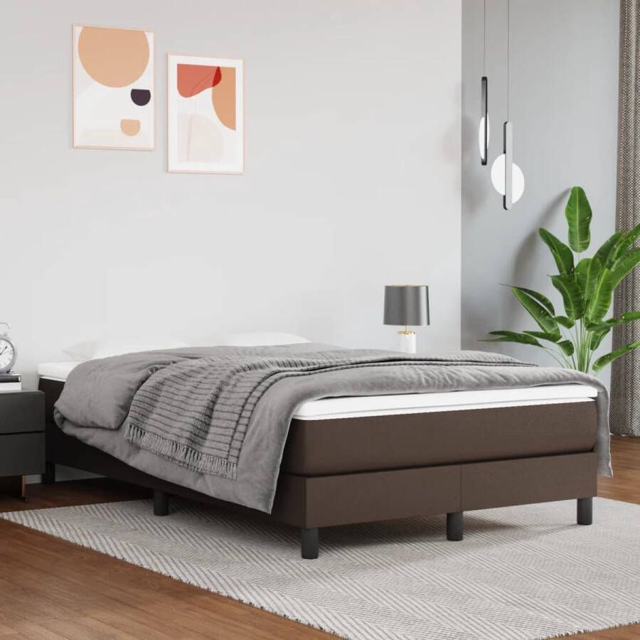 The Living Store Boxspringframe kunstleer bruin 120x200 cm Boxspringframe Boxspringframes Bed Ledikant Slaapmeubel Bedframe Bedbodem Tweepersoonsbed Boxspring Bedden Ledikanten